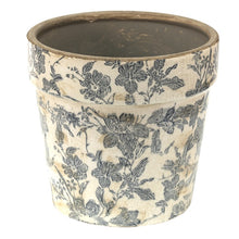 Załaduj obraz do przeglądarki galerii, Doniczka , osłonka ceramiczna szaro - beżowa w kwiaty 16 x 15 cm Clayre Eef
