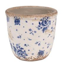 Załaduj obraz do przeglądarki galerii, Doniczka ceramiczna niebieskie róże 11 x 10 cm retro Clayre Eef
