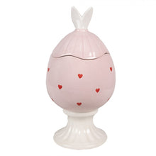 Załaduj obraz do przeglądarki galerii, Pojemnik jajo ceramiczny do przechowywania na nóżce różowy 25 cm retro Clayre Eef