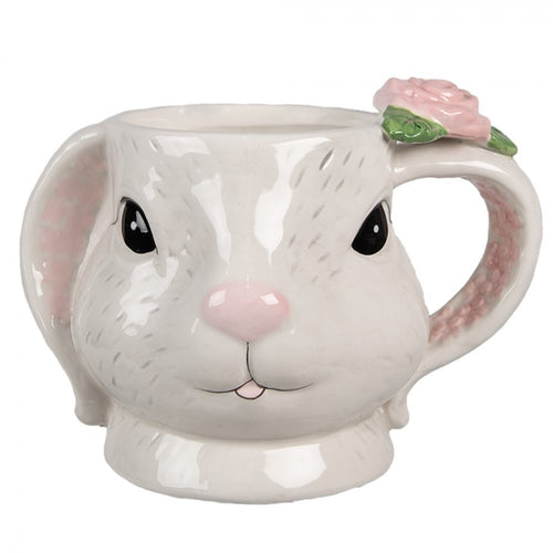 Kubek ceramiczny głowa królika różowo biały Clayre Eef