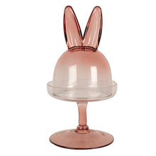 Załaduj obraz do przeglądarki galerii, Szklana bomboniera , patera królik na nóżce różowa 23 cm Clayre Eef
