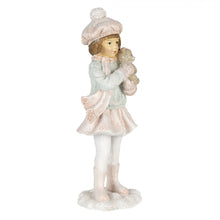 Załaduj obraz do przeglądarki galerii, Figurka dziewczynka  z misiem świąteczna retro różowa 21 cm Clayre Eef
