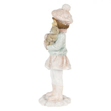 Załaduj obraz do przeglądarki galerii, Figurka dziewczynka  z misiem świąteczna retro różowa 21 cm Clayre Eef
