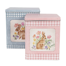 Załaduj obraz do przeglądarki galerii, Puszki do przechowywania z zajączkiem Happy Easter 2 szt. różowa / niebieska Clayre Eef