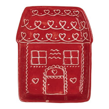 Załaduj obraz do przeglądarki galerii, Talerz obiadowy dekoracyjny świąteczny Domek 15x19x3 cm Czerwony ceramiczny Clayre Eef