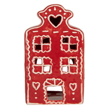 Załaduj obraz do przeglądarki galerii, Świecznik Domek świąteczny 8x7x13 cm Czerwony Ceramiczny Clayre Eef