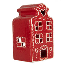 Załaduj obraz do przeglądarki galerii, Świecznik Domek świąteczny 8x7x13 cm Czerwony Ceramiczny Clayre Eef