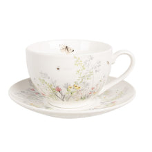 Załaduj obraz do przeglądarki galerii, Filiżanka z podstawkiem porcelanowa wiosenne kwiaty 250 ml Clayre Eef