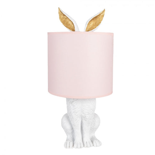 Lampa stołowa biały Królik z różowym abażurem Clayre Eef