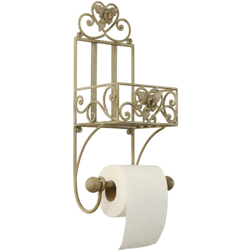 Uchwyt na papier toaletowy z półką retro róża metalowy Clayre Eef