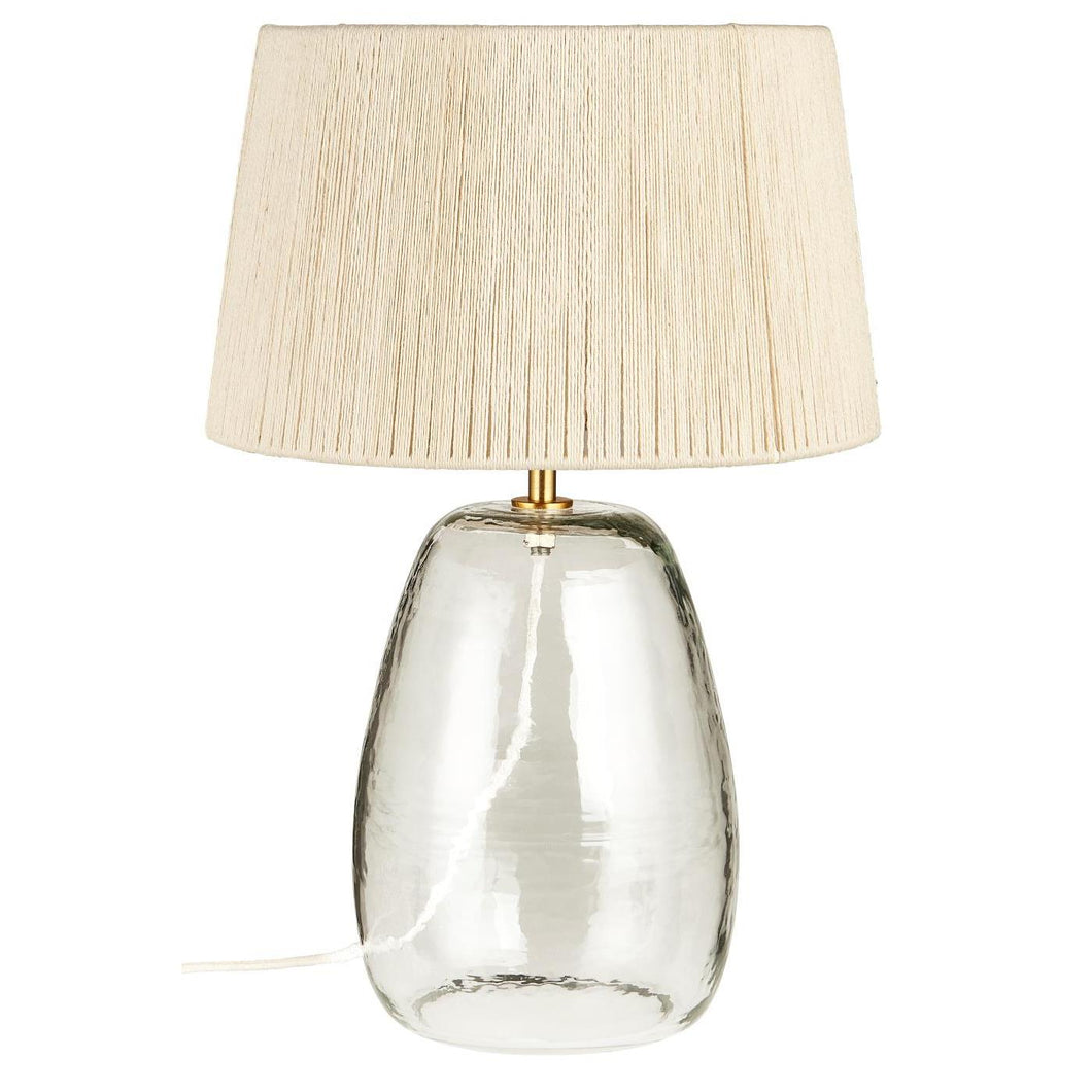 Lampa stołowa Sea z szklaną podstawą i kremowym kloszem z juty Ib Laursen