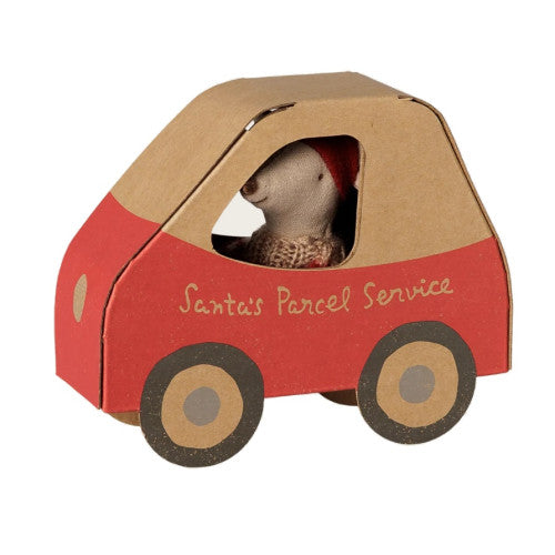 Maileg Myszka Christmas Mouse Little Sister In Car Box