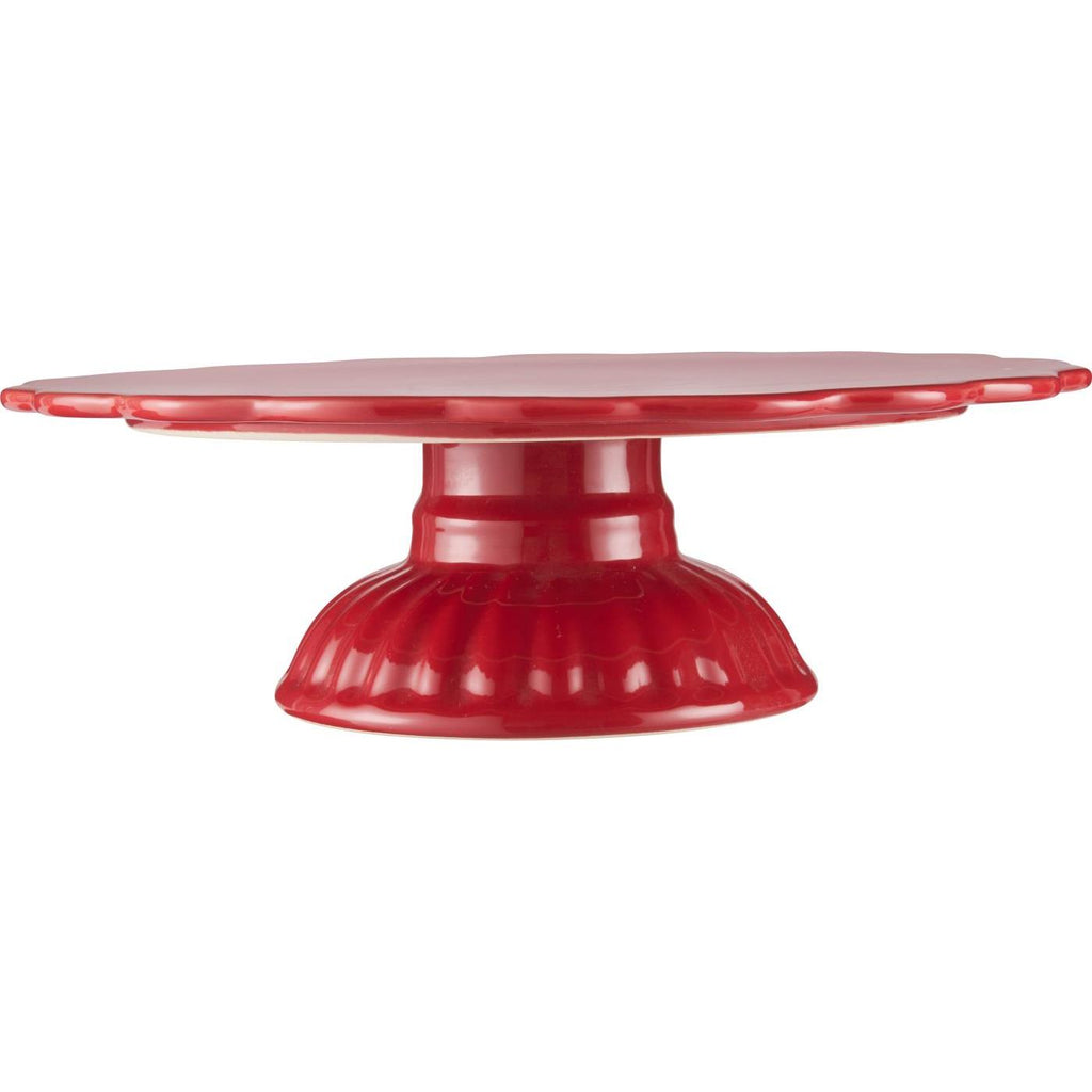 Talerz ceramiczny na nodze Mynte czerony na ciasto Strawberry Ib Laursen