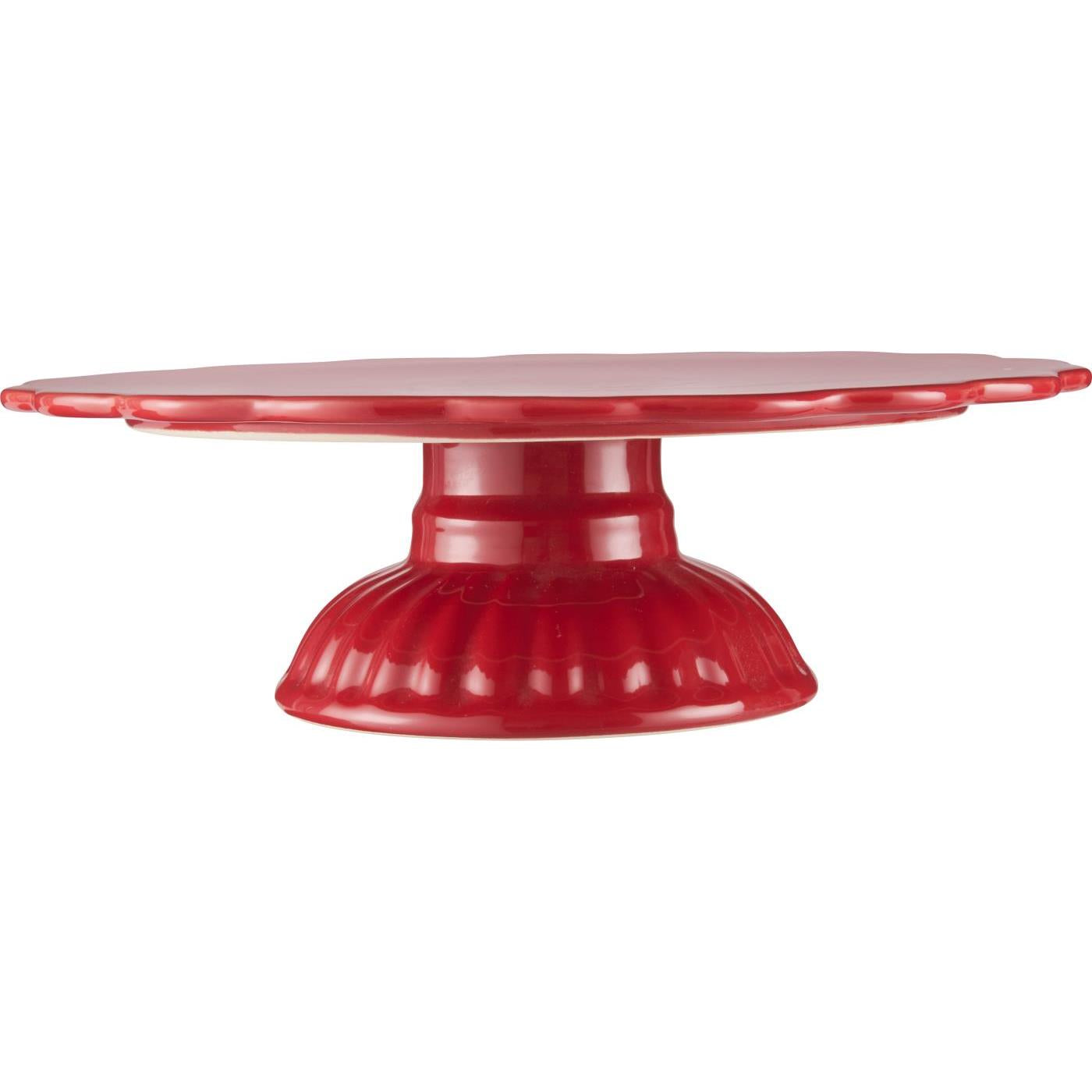 Talerz ceramiczny na nodze Mynte czerony na ciasto Strawberry Ib Laursen