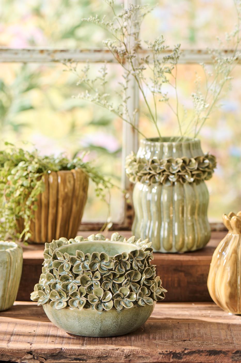 Wazon szkliwiony Hortensja zielony ceramiczny Ib Laursen