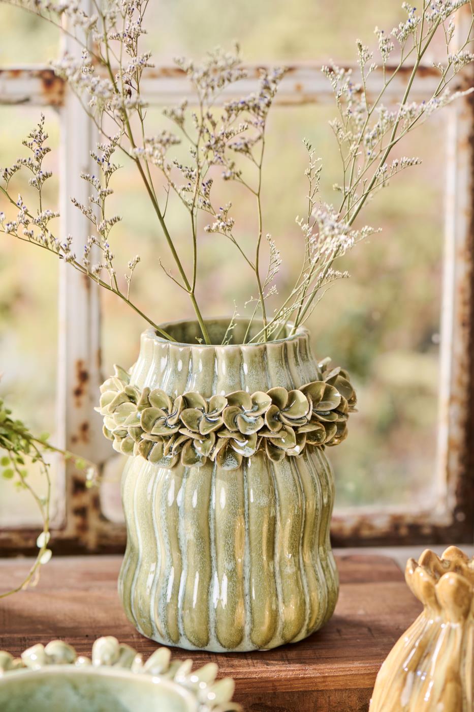 Wazon szkliwiony Hortensja zielony ceramiczny Ib Laursen