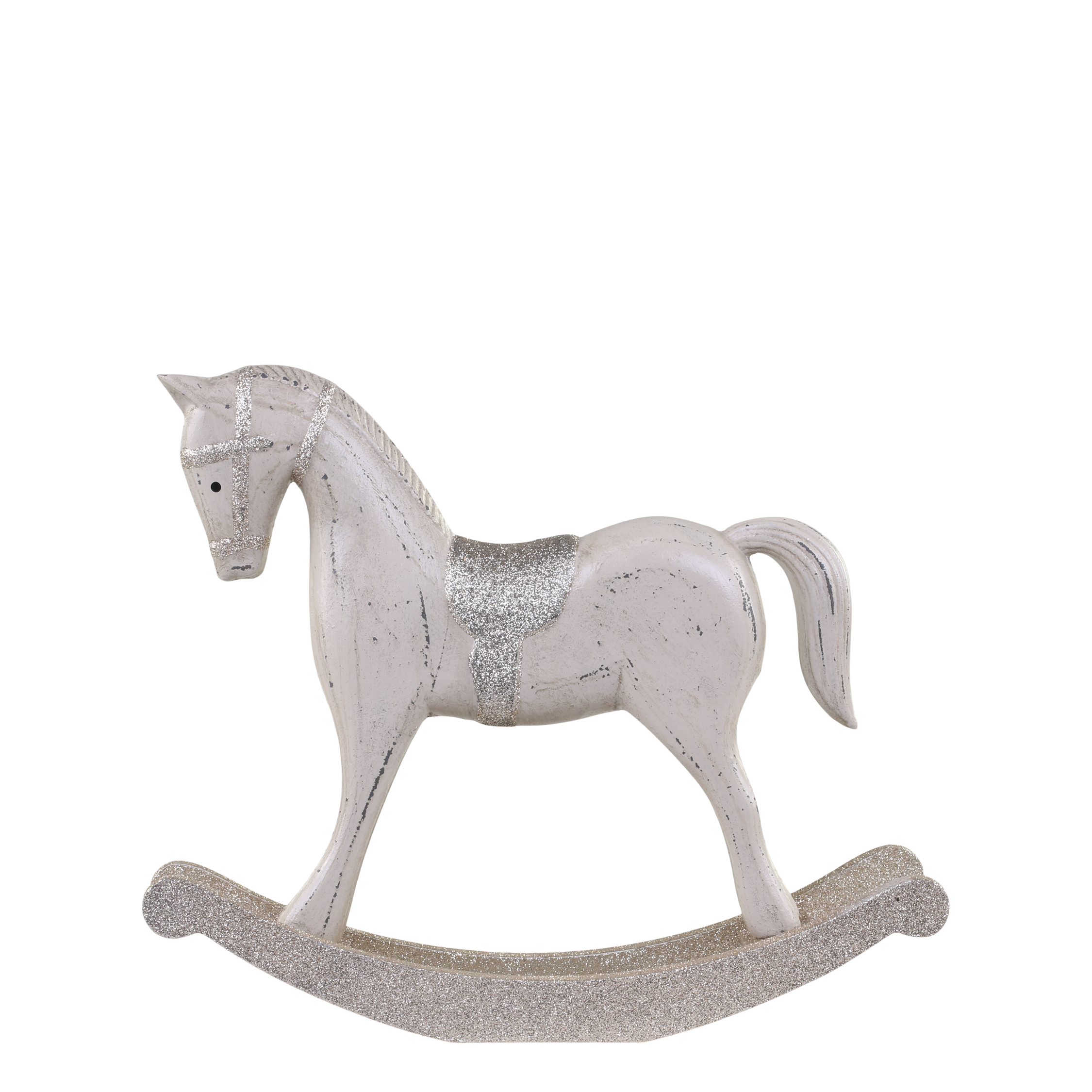 Koń na biegunach z brokatem kremowy retro Chic Antique