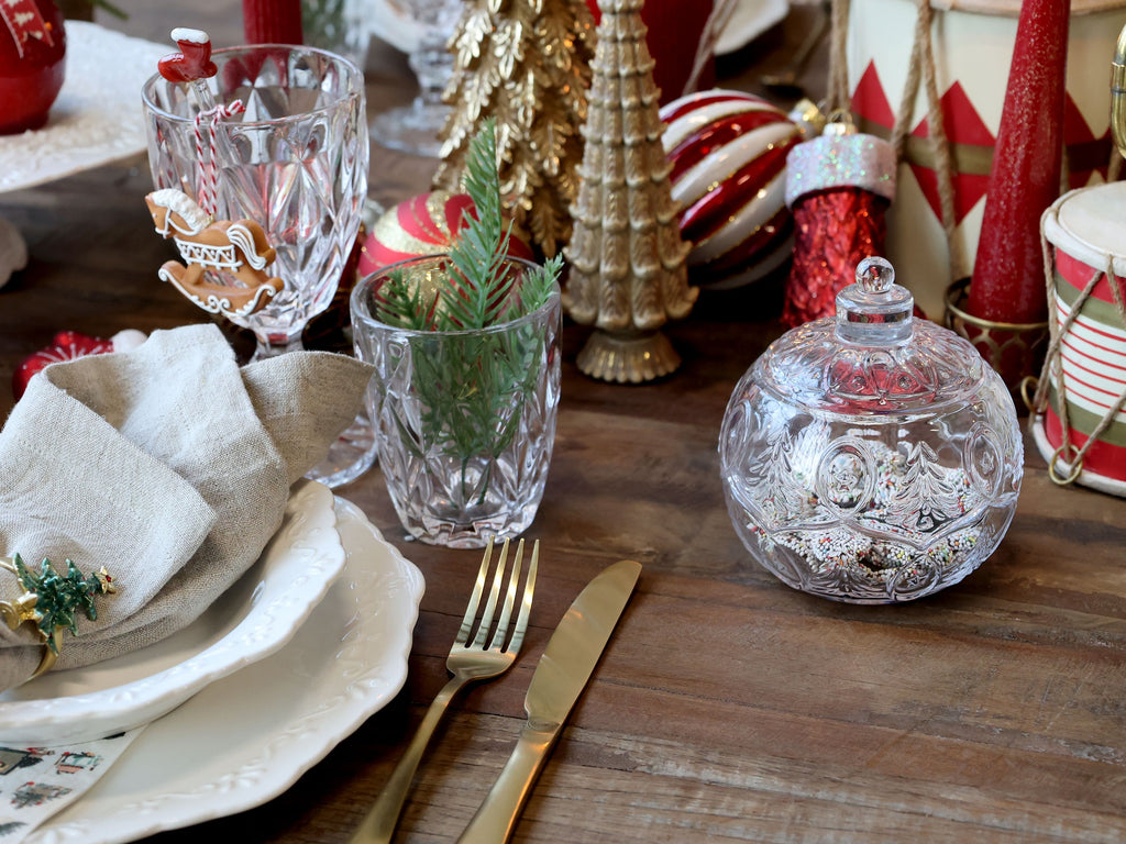 Szklana bomboniera w kształcie bombki świątecznej retro otwierana Chic Antique