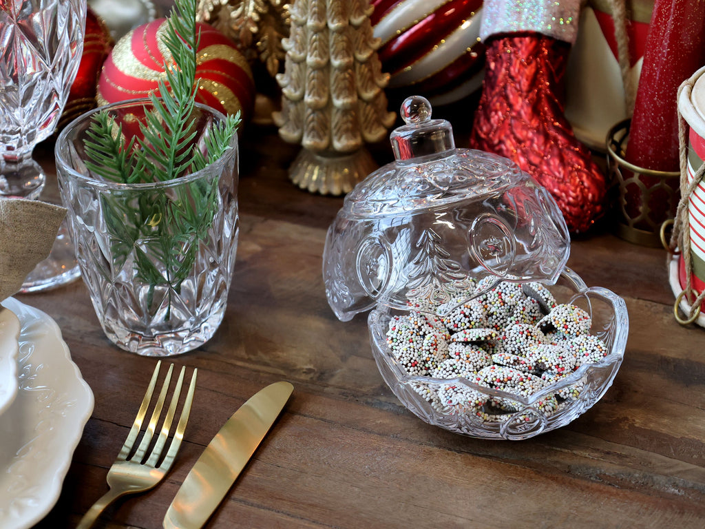 Szklana bomboniera w kształcie bombki świątecznej retro otwierana Chic Antique