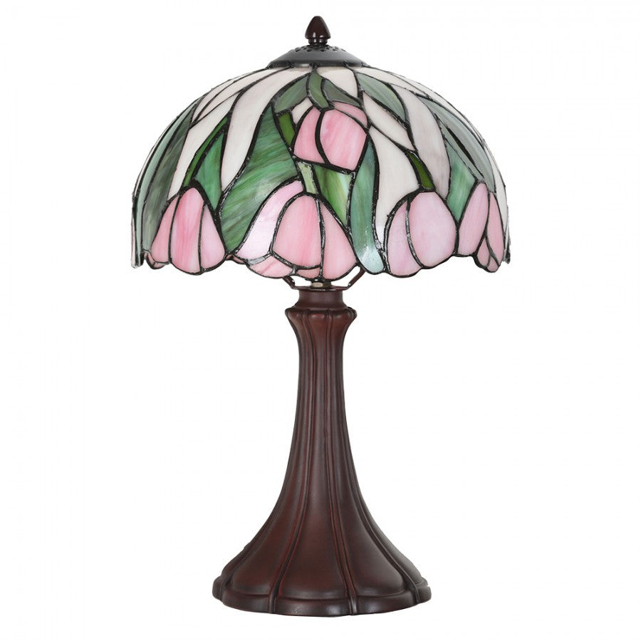Lampa stołowa Tiffany 40 cm biurkowa szklana witrażowa różowa Clayre Eef