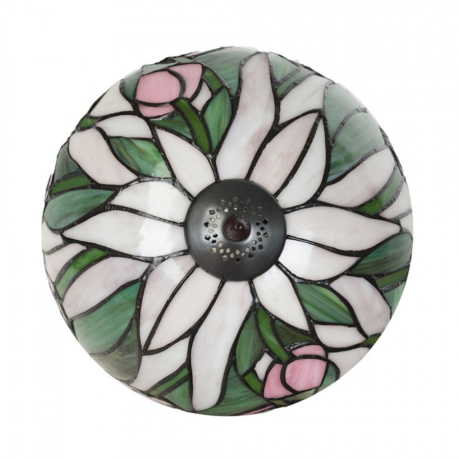 Lampa stołowa Tiffany 40 cm biurkowa szklana witrażowa różowa Clayre Eef