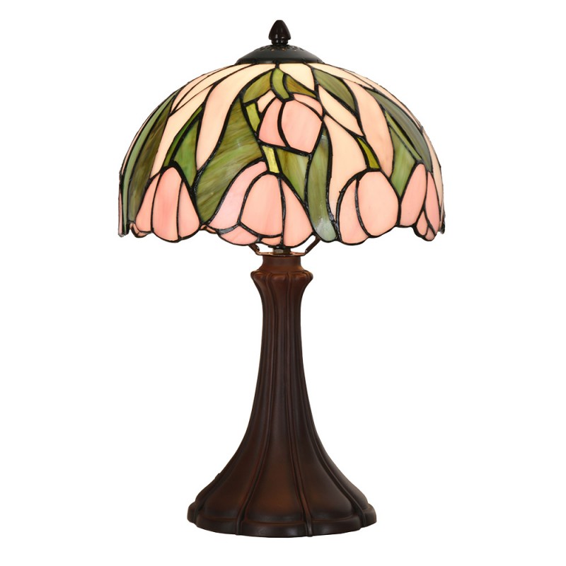 Lampa stołowa Tiffany 40 cm biurkowa szklana witrażowa różowa Clayre Eef