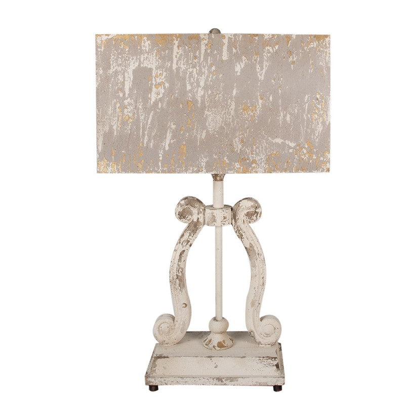 Lampa stołowa drewniana vintage beżowo-szara 83 cm Clayre Eef