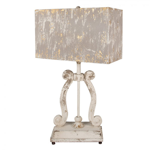 Lampa stołowa drewniana vintage beżowo-szara 83 cm Clayre Eef
