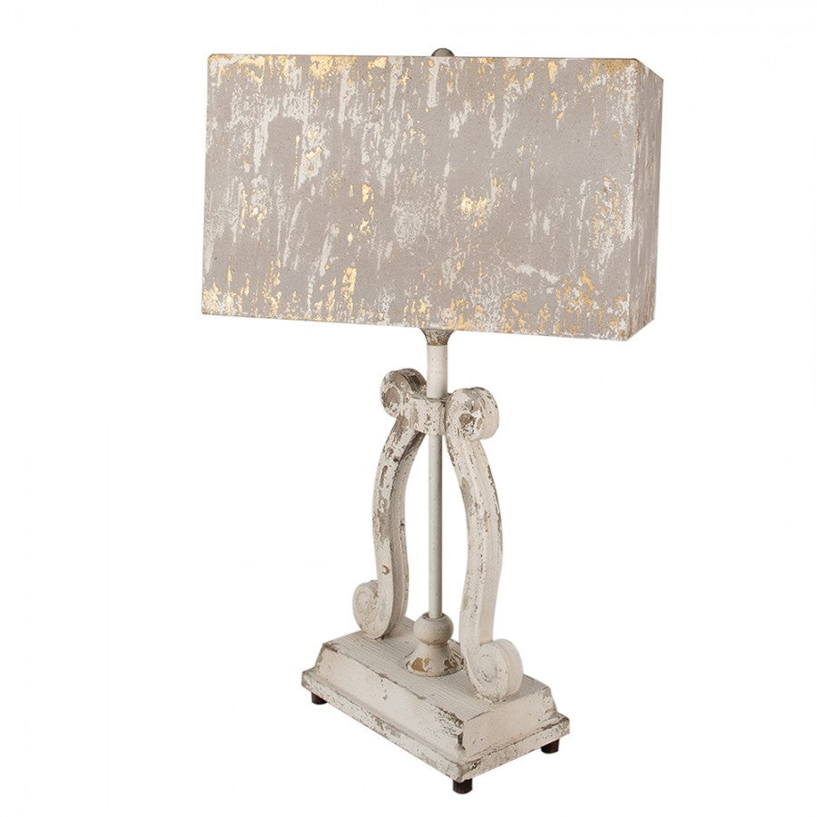 Lampa stołowa drewniana vintage beżowo-szara 83 cm Clayre Eef