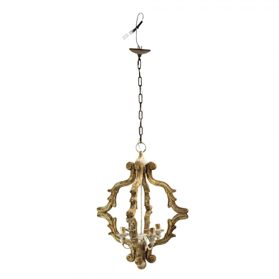 Lampa wisząca prowansalska drewniana złota Clayre Eef