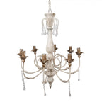 Żyrandol rustykalny z kryształkami do salonu beżowy  Clayre & Eef