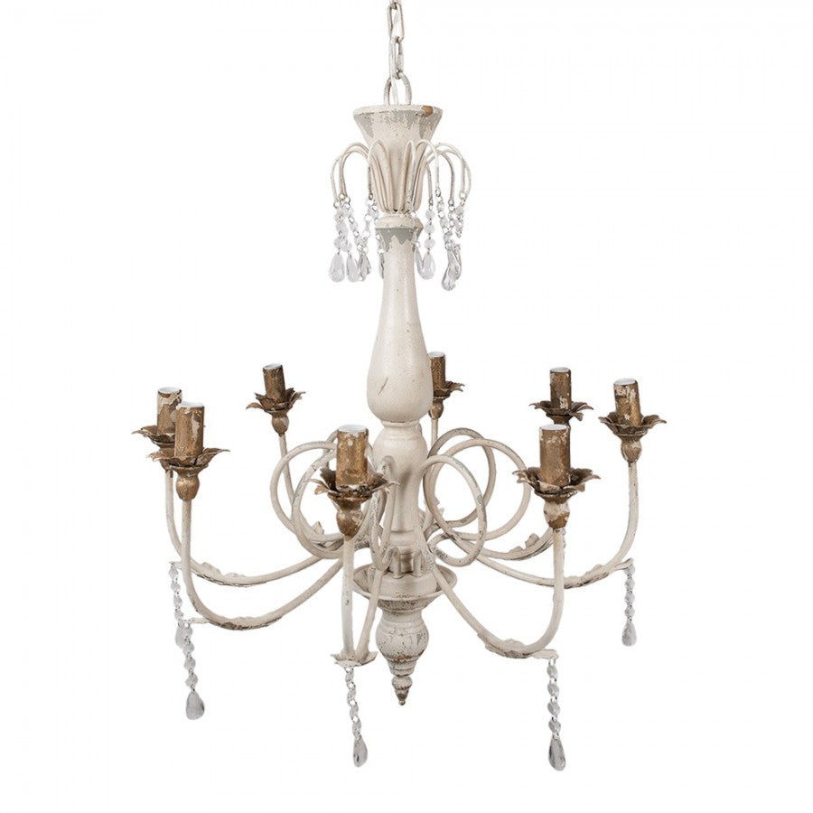 Żyrandol rustykalny z kryształkami do salonu beżowy  Clayre & Eef