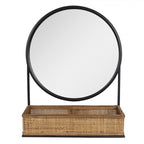 Lustro ścienne z półeczką rattanową okrągłe 37 cm vintage Clayre Eef