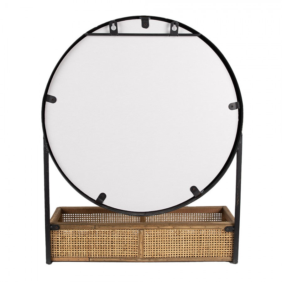 Lustro ścienne z półeczką rattanową okrągłe 37 cm vintage Clayre Eef
