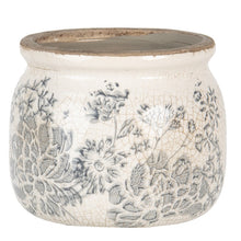 Załaduj obraz do przeglądarki galerii, Doniczka , osłonka ceramiczna szaro beżowa kwiaty 12 x 9 cm Claye Eef
