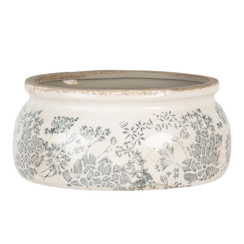 Doniczka , osłonka ceramiczna szaro beżowa kwiaty 20 x 8 cm Claye Eef