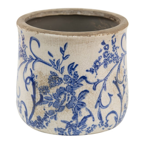 Doniczka ceramiczna w niebieskie malowane kwiaty retro 17 x 16 cm Clayre Eef