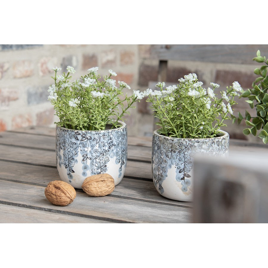 Doniczka ceramiczna niebieskie kwiatki 10 x 8 cm retro Clayre Eef