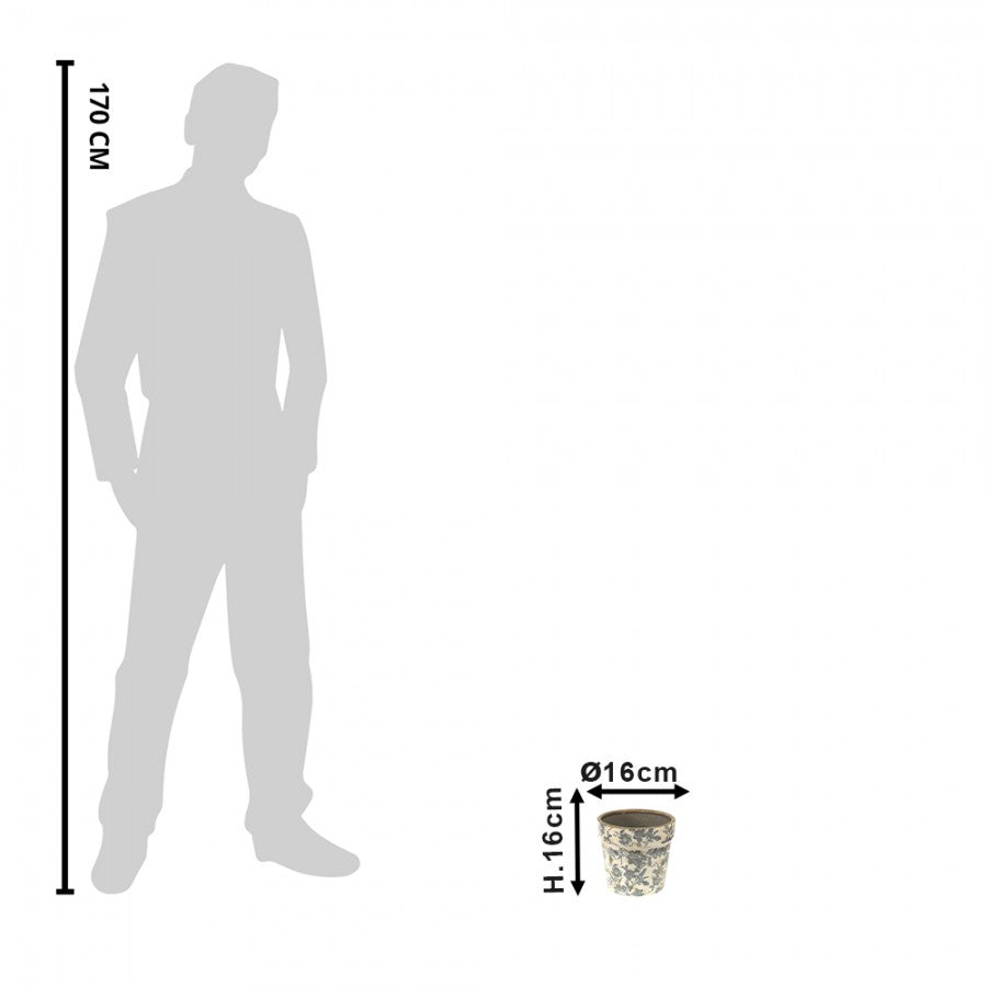 Doniczka , osłonka ceramiczna szaro - beżowa w kwiaty 16 x 15  cm Clayre Eef