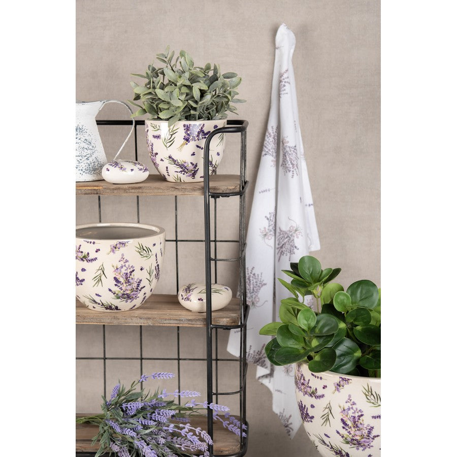 Doniczka ceramiczna okrągła  lawenda fioletowa 11 x 9 cm retro Clayre Eef