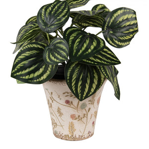 Doniczka ceramiczna beżowo- różowa kwiatki 13 x 11 cm retro Clayre Eef