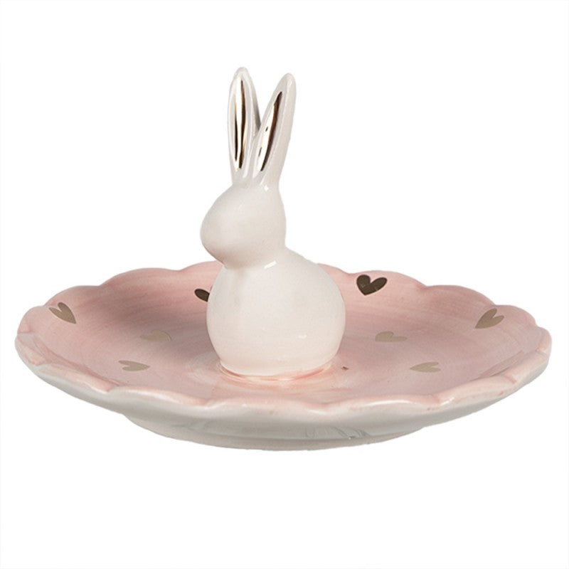 Ceramiczna patera królik różowa w serduszka Clayre Eef