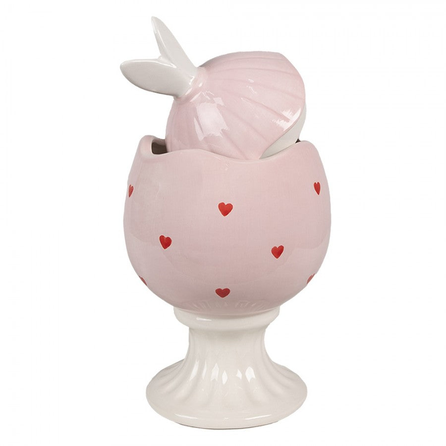 Pojemnik jajo ceramiczny do przechowywania na nóżce różowy 25 cm retro Clayre Eef