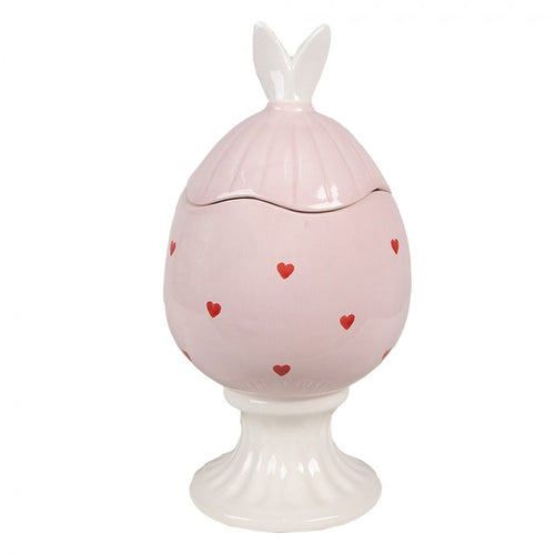 Pojemnik jajo ceramiczny do przechowywania na nóżce różowy 25 cm retro Clayre Eef