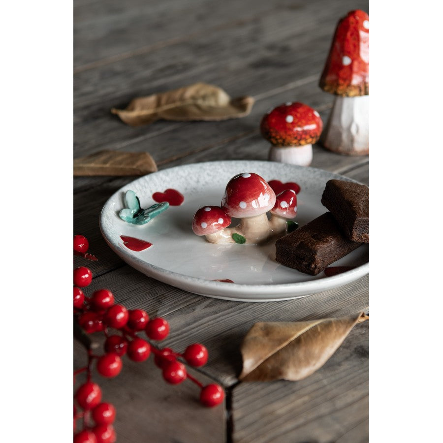 Talerz dekoracyjny ceramiczny jesienne grzybki 21 cm Clayre & Eef