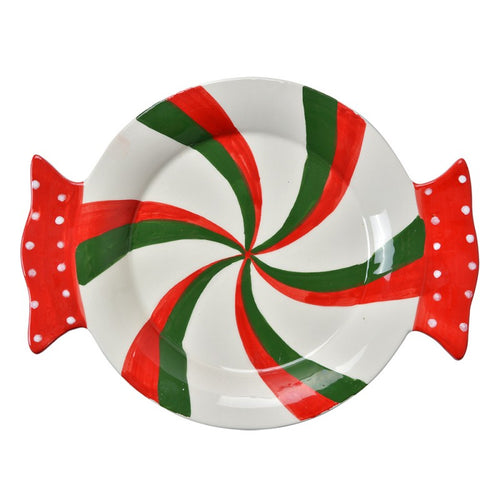 Talerz świąteczny ceramiczny w kształcie cukierka retro 27 cm Clayre Eef