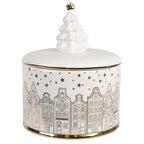 Pojemnik ceramiczny świąteczny na ciastka kamieniczki srebrny 19 cm Clayre & Eef