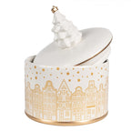 Pojemnik ceramiczny świąteczny na ciastka kamieniczki złoty 19 cm Clayre & Eef