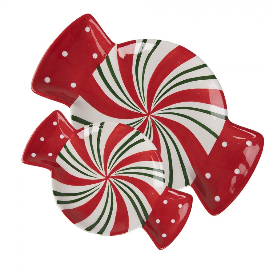 Talerz świąteczny cukierek 32 x 21 cm czerwony Clayre & Eef