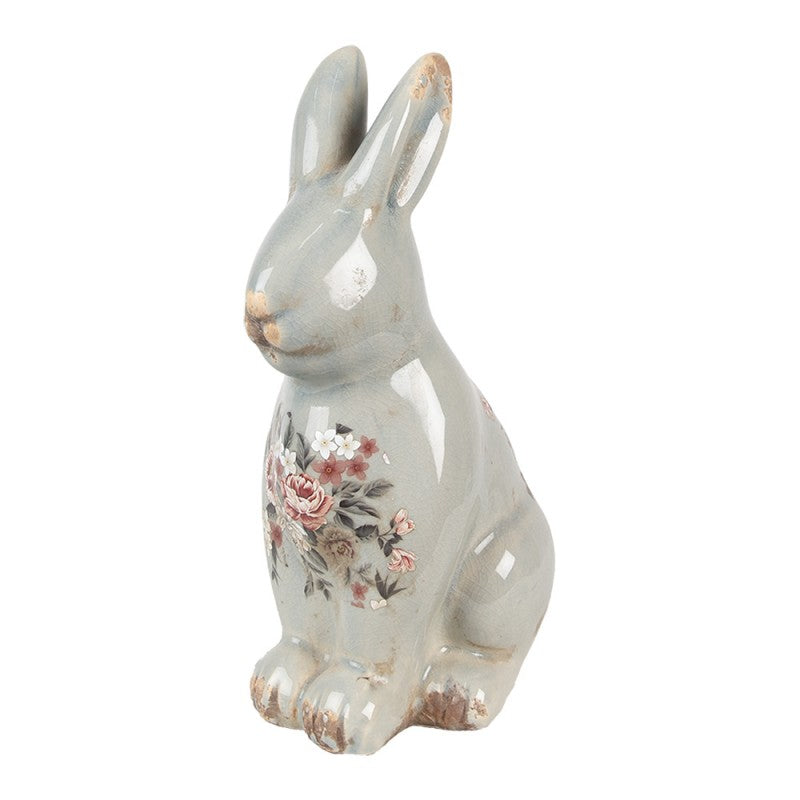 Figurka kamienna królik szary w kwiaty 27 cm Clayre & Eef